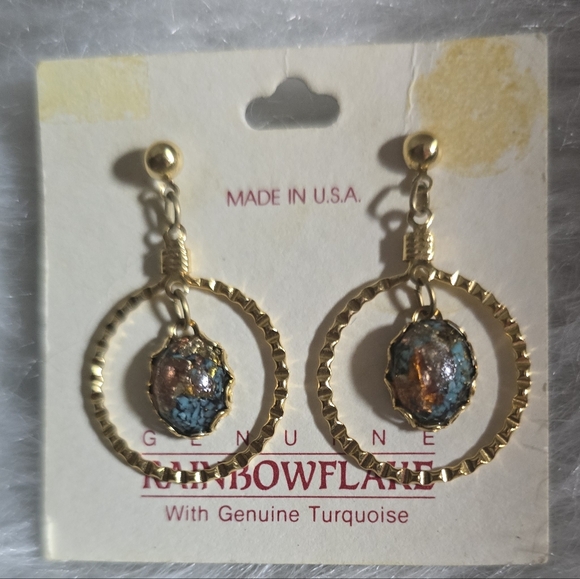 Unique Vintage Jewelry - NEW Vintage Genuine Rainbowflake With Genuine Turquoise Earrings